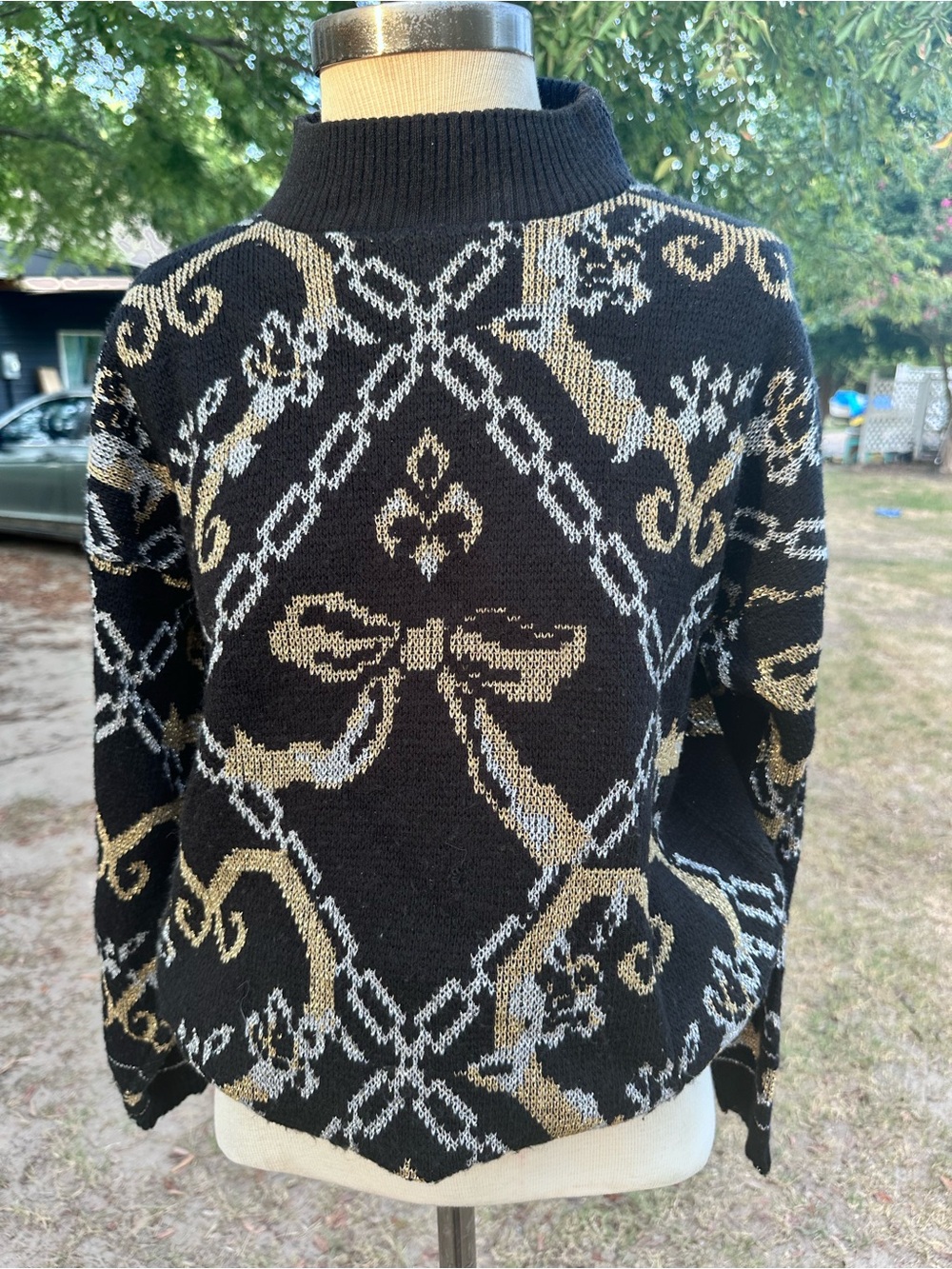 Vintage Dana Scott Black & Gold Equestrian Sweater